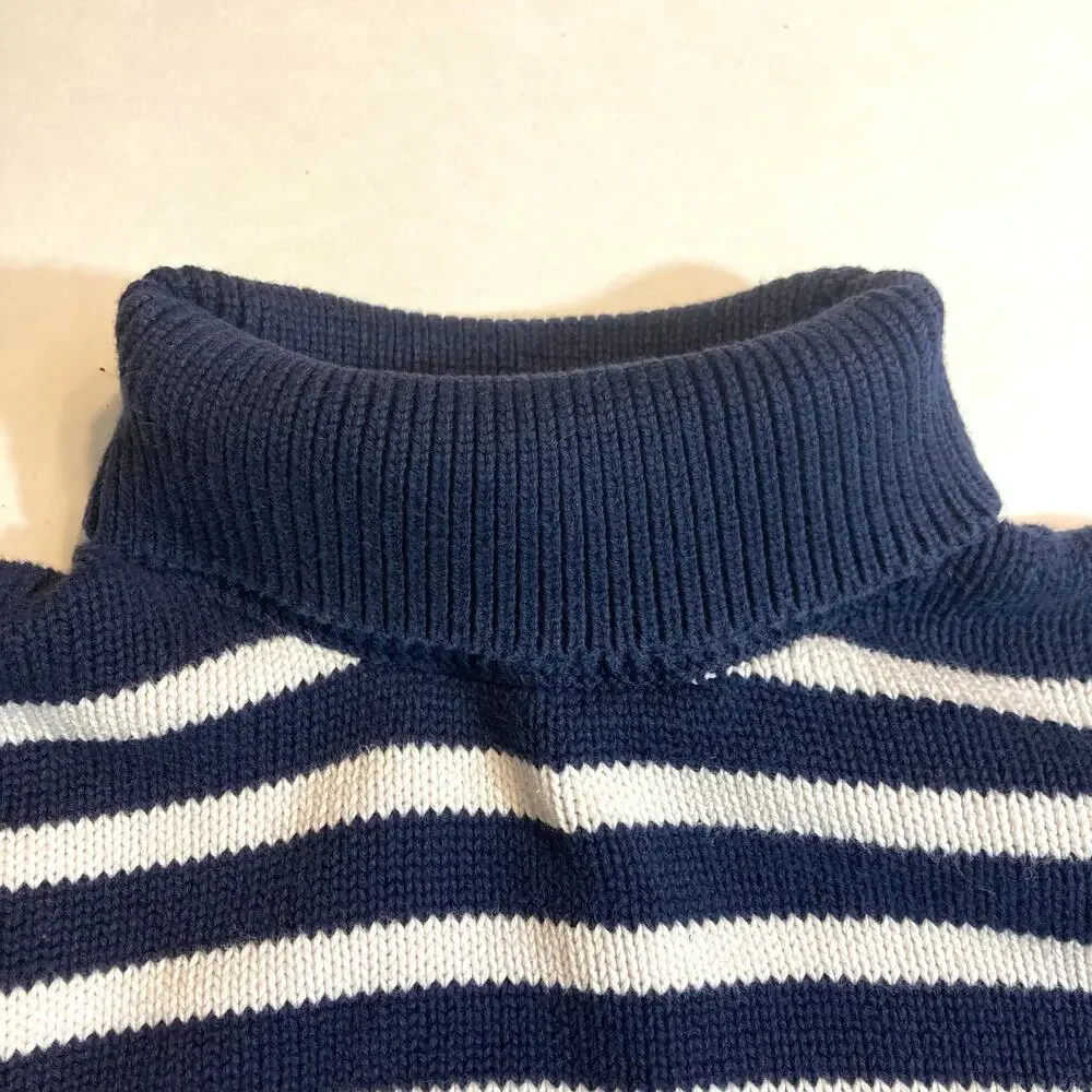 GAP Kid’s 100% Cotton Blue White Striped Knit Turtleneck Pullover Sweater Medium